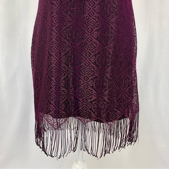Vintage DBYLtd 20’s Short Sleeve Flapper Gatsby Mini Fringe Dress M Purple Black - Picture 3 of 12